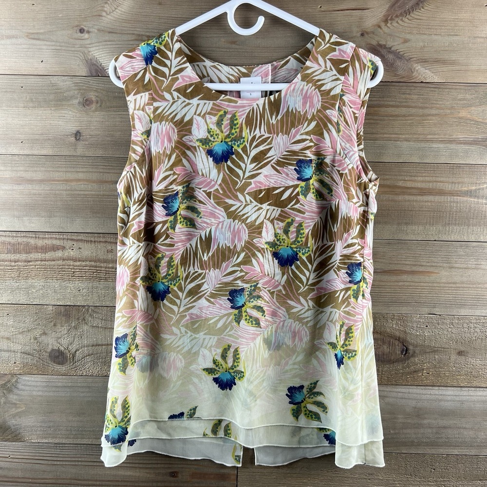 Cabi Womens Tank Top Parlor Top 5216 Sleeveless Split Back Hem Floral Small